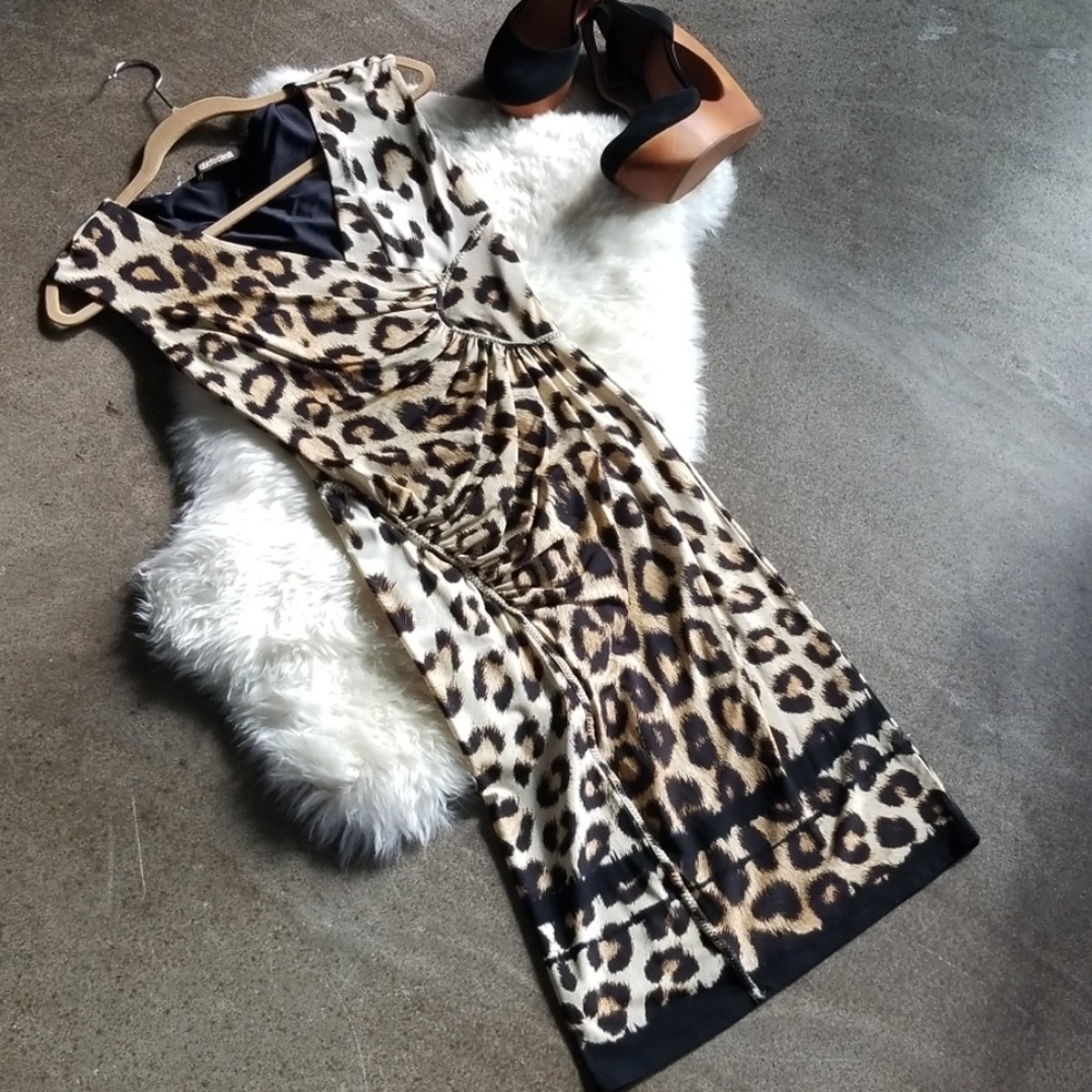 ROBERTO CAVALLI V-NECK SLEEVELESS PRINTED DRESS